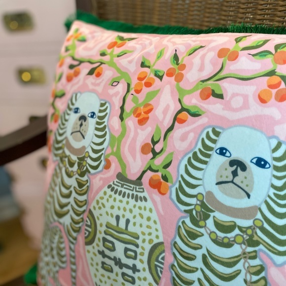 NWT Pillow Cover Grandmillennial Monkeys - Pink Green Chinoiserie Staffordshire - Picture 3 of 16
